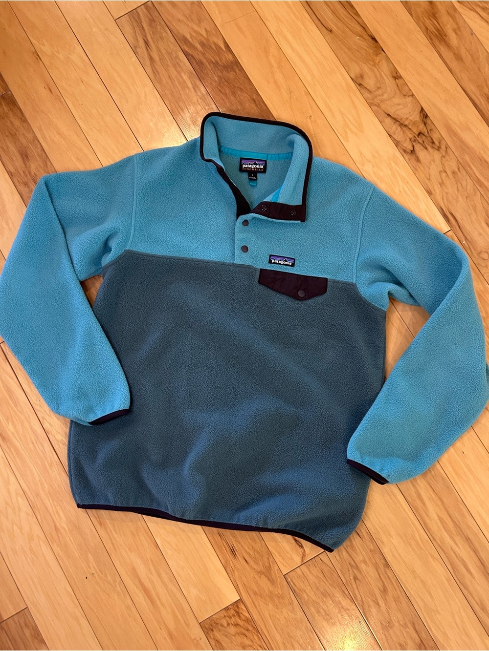Patagonia Women's Large Synchilla Snap-T Fleece Pullover Teal Gray Gorpcore Cozy
